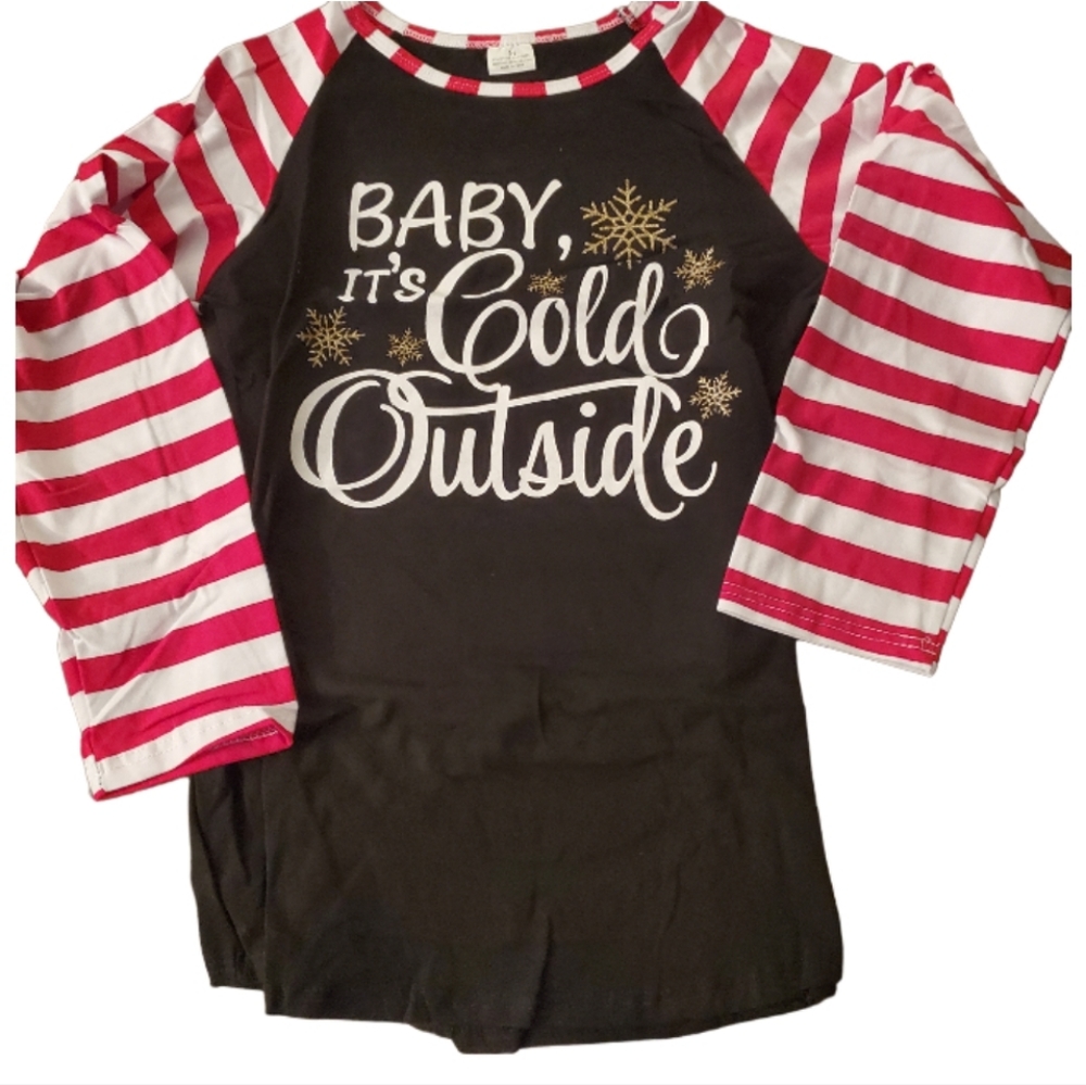 Baby it's Cold Outside Raglan baseball T black red striped M